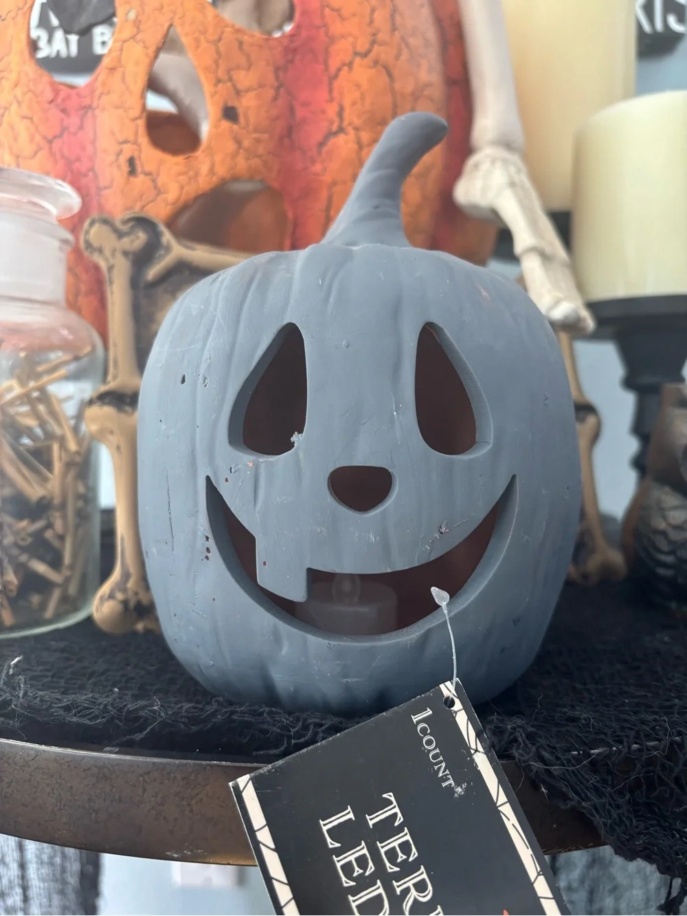Pair Terracotta LED Halloween Pumpkins Jack O’ Lantern Luminary Spooky New